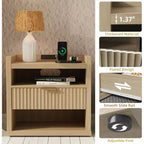 Tavolino da Salotto Moderno in Legno con Stazione di Ricarica, Tavolino Laterale con 1 Cassetto, Porte USB, Comodino, Ampio Spazio di Archiviazione, per Camera da Letto, Soggiorno, Mobile d'Appoggio per la Casa