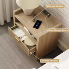 Tavolino da Salotto Moderno in Legno con Stazione di Ricarica, Tavolino Laterale con 1 Cassetto, Porte USB, Comodino, Ampio Spazio di Archiviazione, per Camera da Letto, Soggiorno, Mobile d'Appoggio per la Casa