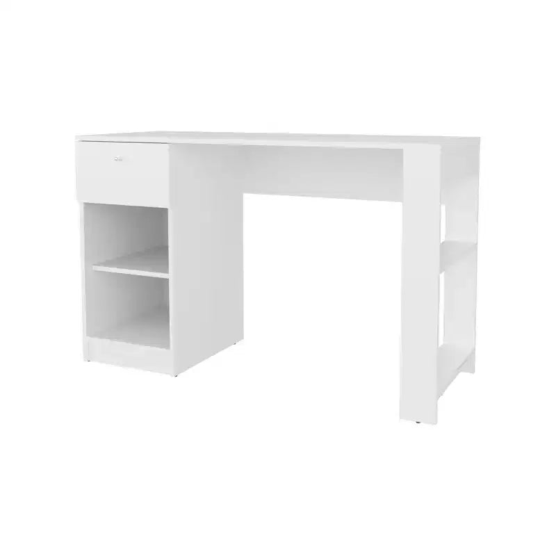 Scrivania per Computer da 120 cm, Scrivania da Studio con Cassetto, Vano a Giorno, Scrivania Moderna con Due Ripiani, Scrivania per Ufficio Domestico, Studio, Piccoli Spazi