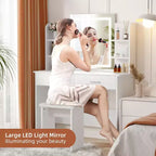 Tavolo da trucco con specchio LED 3 colori di luce luminosità regolabile 6 ripiani 2 cassetti