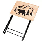 Tavolino da vassoio pieghevole in legno portatile con design a tema baita - Orso o Cervo