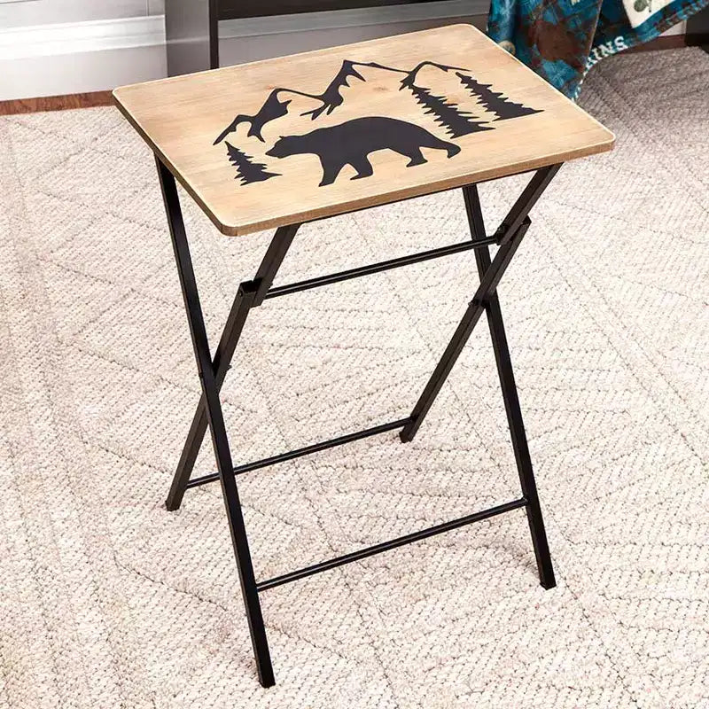 Tavolino da vassoio pieghevole in legno portatile con design a tema baita - Orso o Cervo