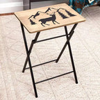 Tavolino da vassoio pieghevole in legno portatile con design a tema baita - Orso o Cervo