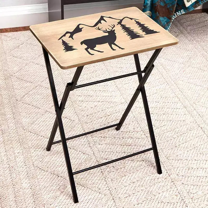 Tavolino da vassoio pieghevole in legno portatile con design a tema baita - Orso o Cervo