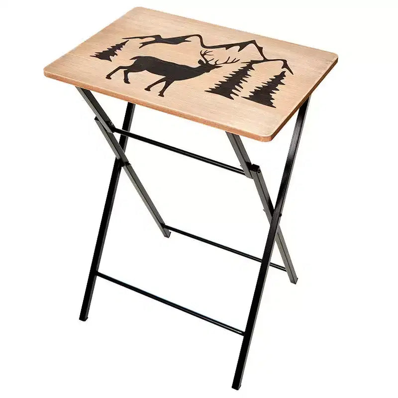 Tavolino da vassoio pieghevole in legno portatile con design a tema baita - Orso o Cervo