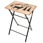 Tavolino da vassoio pieghevole in legno portatile con design a tema baita - Orso o Cervo