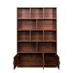 VIYET 71 4-Tier Cube Bookshelf with 3 Doors, Walnut Particle Board Storage Organizer (10 Cubes Open Shelf Bookcase for Living Room & Office)