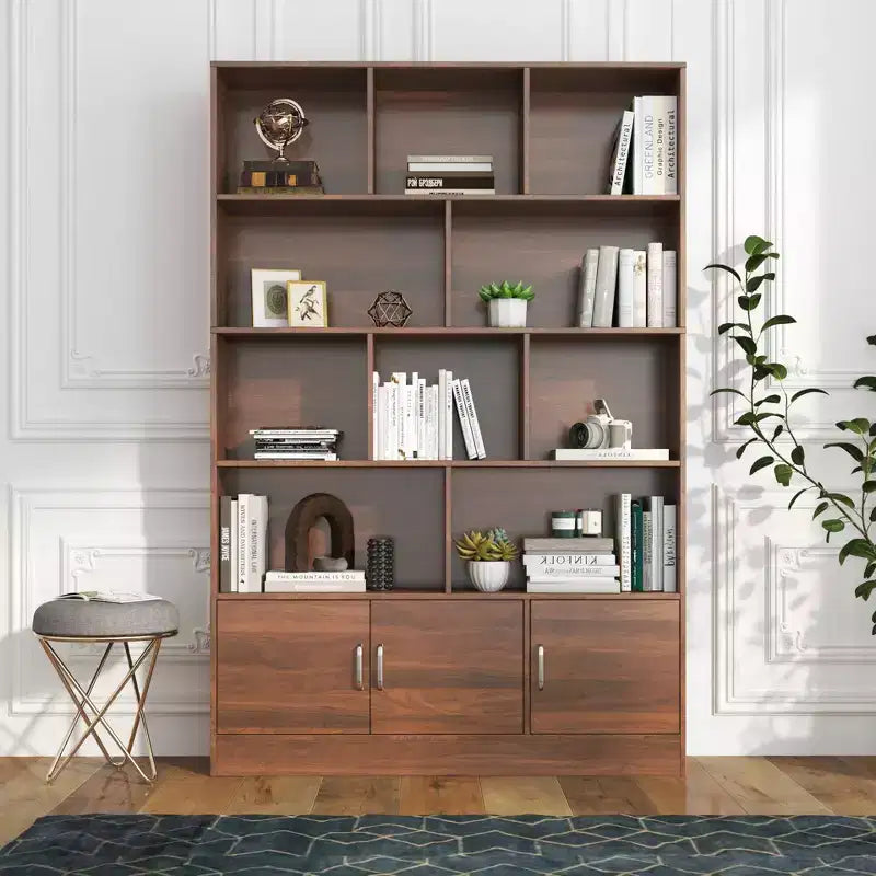 Scaffale a cubo a 4 livelli da 71", con 3 ante, organizer in truciolato di noce (10 cubi a scaffale aperto per soggiorno e ufficio)