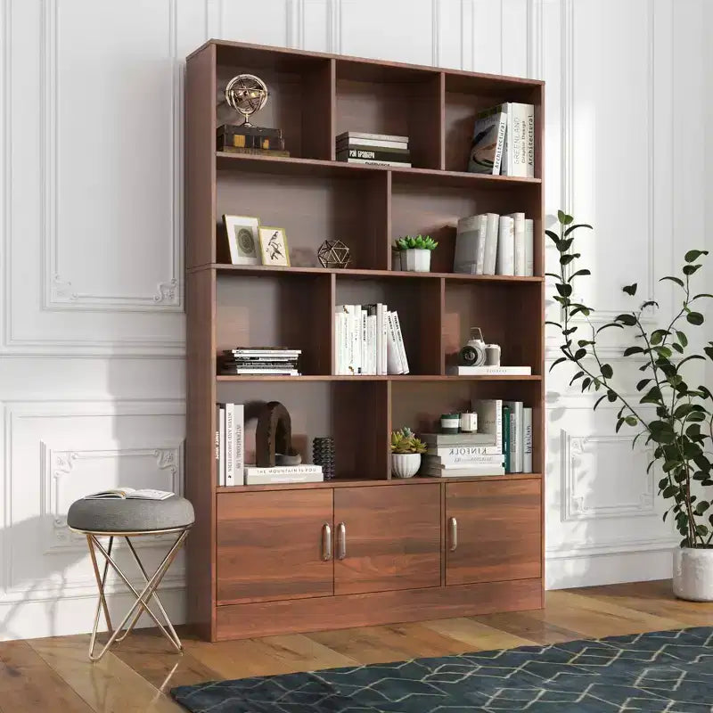 Scaffale a cubo a 4 livelli da 71", con 3 ante, organizer in truciolato di noce (10 cubi a scaffale aperto per soggiorno e ufficio)