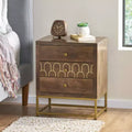 Modern Wood Nightstands with Metal Base, Three Storage Drawers, Bedside Tables for Bedroom, Sofa Side Tables for Living Room-Panipeachy