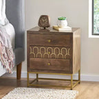 Modern Wood Nightstands with Metal Base, Three Storage Drawers, Bedside Tables for Bedroom, Sofa Side Tables for Living Room-Panipeachy