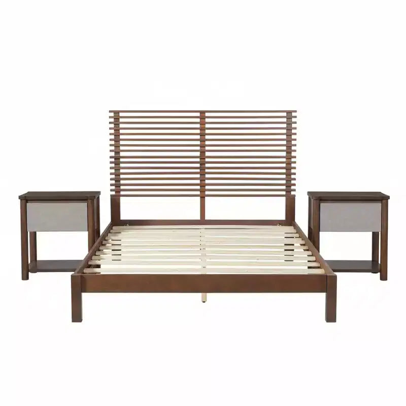 Moderni Set Camera da Letto in Legno da 3 Pezzi con Testiera e 2 Comodini