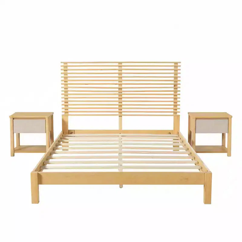 Moderni Set Camera da Letto in Legno da 3 Pezzi con Testiera e 2 Comodini