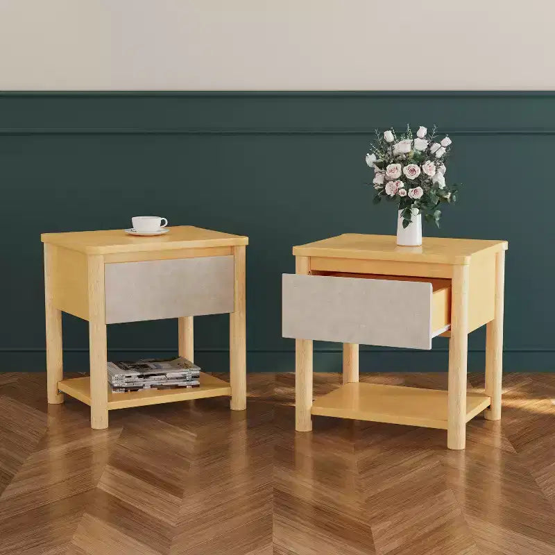 Moderni Set Camera da Letto in Legno da 3 Pezzi con Testiera e 2 Comodini