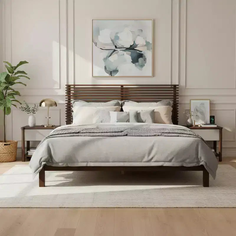 Moderni Set Camera da Letto in Legno da 3 Pezzi con Testiera e 2 Comodini