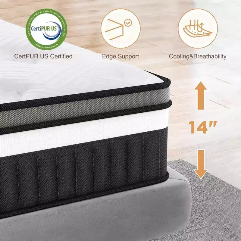 Materasso in Offerta, Materasso Ibrido Queen da 14 Pollici in Scatola con Memory Foam in Gel, Supporto a Molle Insacchettate a Zone, Sonno Rinfrescante, Sensazione Media