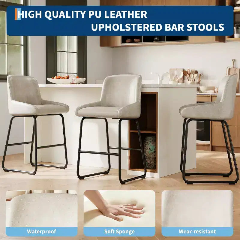 Set di sgabelli da bar ad altezza bancone, sgabelli da bar in pelle PU con schienale e poggiapiedi, sedie da bar moderne senza braccioli per isola cucina e bar di casa