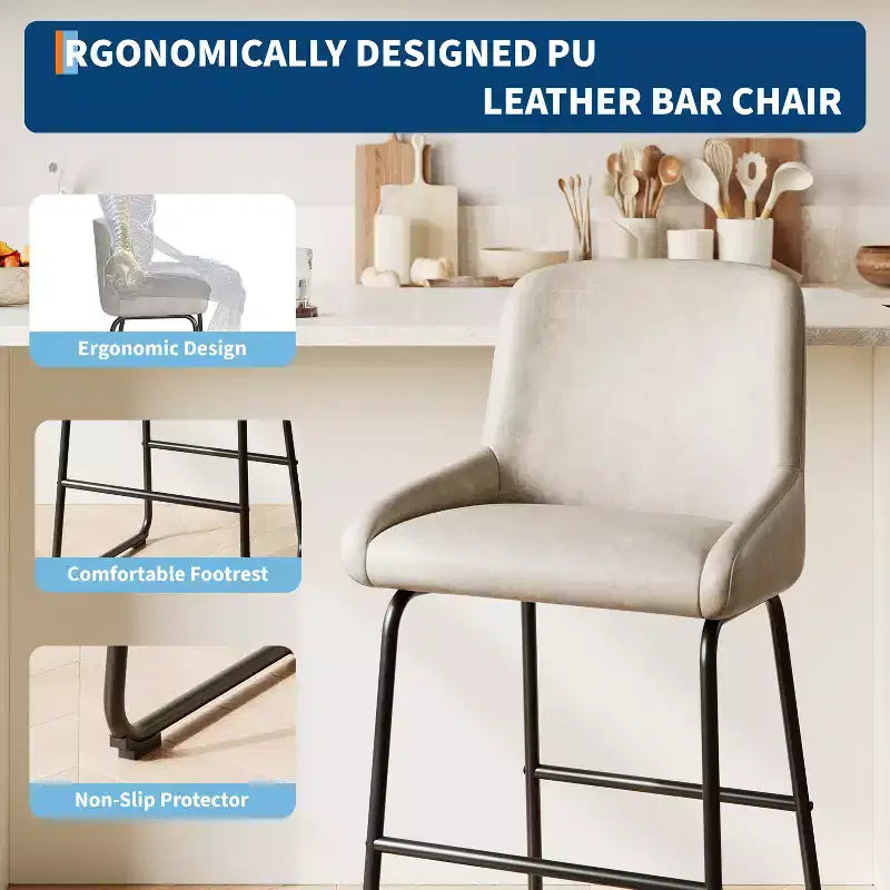 Set di sgabelli da bar ad altezza bancone, sgabelli da bar in pelle PU con schienale e poggiapiedi, sedie da bar moderne senza braccioli per isola cucina e bar di casa