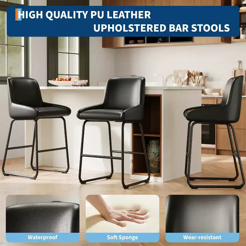 Set di sgabelli da bar ad altezza bancone, sgabelli da bar in pelle PU con schienale e poggiapiedi, sedie da bar moderne senza braccioli per isola cucina e bar di casa