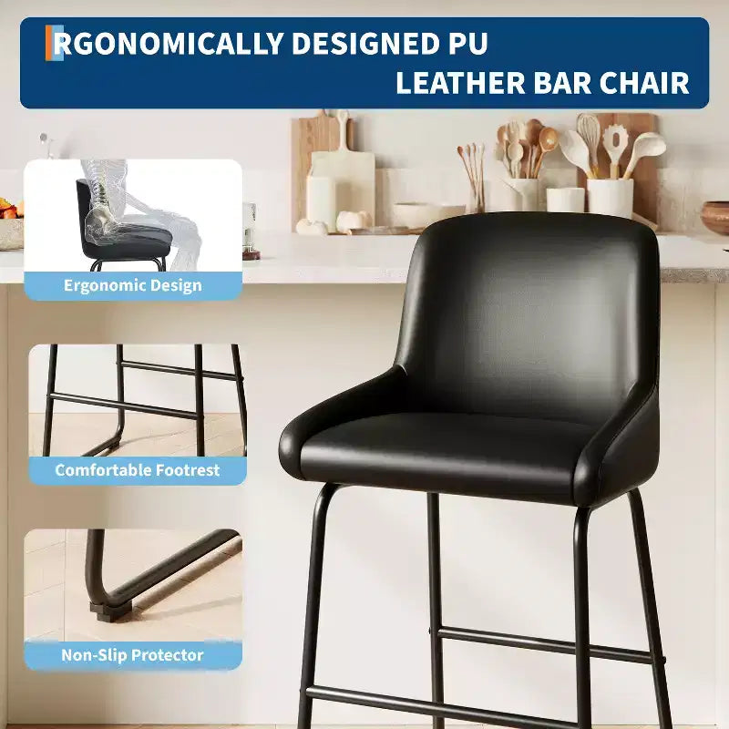 Set di sgabelli da bar ad altezza bancone, sgabelli da bar in pelle PU con schienale e poggiapiedi, sedie da bar moderne senza braccioli per isola cucina e bar di casa