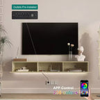 Mobile TV moderno sospeso da 64 pollici, adatto per TV da 55, 60 e 65 pollici, con ampio spazio di archiviazione. Tonalità legno
