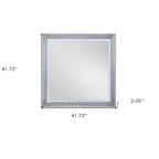 Specchio da comò incorniciato illuminato White Wood Square da 42 pollici