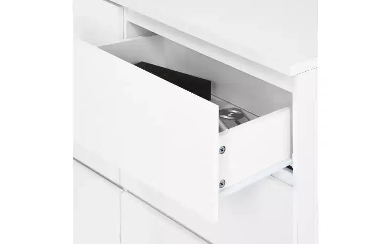 Cassettiera a 9 cassetti con design senza maniglie, cassettiera moderna in legno bianco opaco per camera da letto, cassettiera per soggiorno