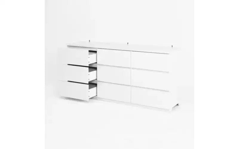 Cassettiera a 9 cassetti con design senza maniglie, cassettiera moderna in legno bianco opaco per camera da letto, cassettiera per soggiorno