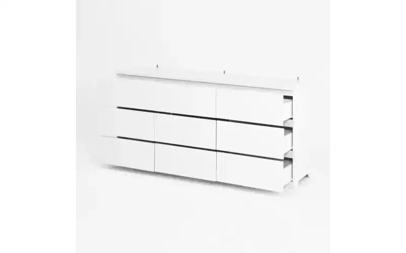 Cassettiera a 9 cassetti con design senza maniglie, cassettiera moderna in legno bianco opaco per camera da letto, cassettiera per soggiorno