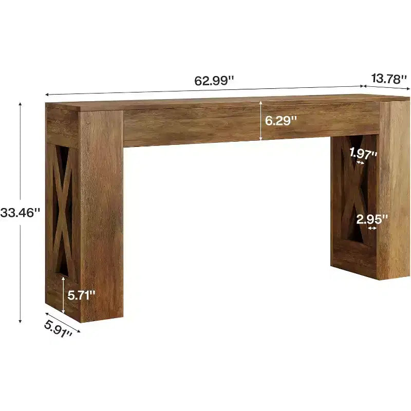 Tavolo consolle lungo 160 cm, tavolo da ingresso in stile rustico con 2 cassetti e gambe a X per ingresso, corridoio, soggiorno, marrone caldo