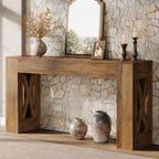 Tavolo consolle lungo 160 cm, tavolo da ingresso in stile rustico con 2 cassetti e gambe a X per ingresso, corridoio, soggiorno, marrone caldo