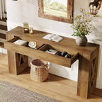 Tavolo consolle lungo 160 cm, tavolo da ingresso in stile rustico con 2 cassetti e gambe a X per ingresso, corridoio, soggiorno, marrone caldo