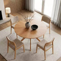 Tavolo da pranzo rotondo in legno massello da 47 pollici, base a piedistallo intersecante color miele per 4-6 persone per cucina e sala da pranzo