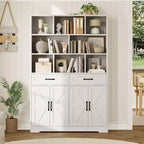 Libreria alta 180 cm con 2 cassetti e 4 ante, libreria moderna grande da 120 cm a 6 ripiani e armadio porta libri con ripiani per il soggiorno di casa