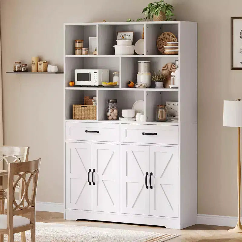 Libreria alta 180 cm con 2 cassetti e 4 ante, libreria moderna grande da 120 cm a 6 ripiani e armadio porta libri con ripiani per il soggiorno di casa