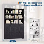 Libreria alta 180 cm con 2 cassetti e 4 ante, libreria moderna grande da 120 cm a 6 ripiani e armadio porta libri con ripiani per il soggiorno di casa