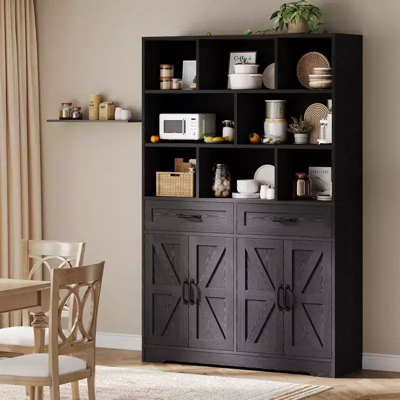 Libreria alta 180 cm con 2 cassetti e 4 ante, libreria moderna grande da 120 cm a 6 ripiani e armadio porta libri con ripiani per il soggiorno di casa
