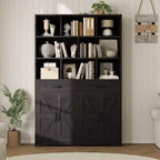 Libreria alta 180 cm con 2 cassetti e 4 ante, libreria moderna grande da 120 cm a 6 ripiani e armadio porta libri con ripiani per il soggiorno di casa