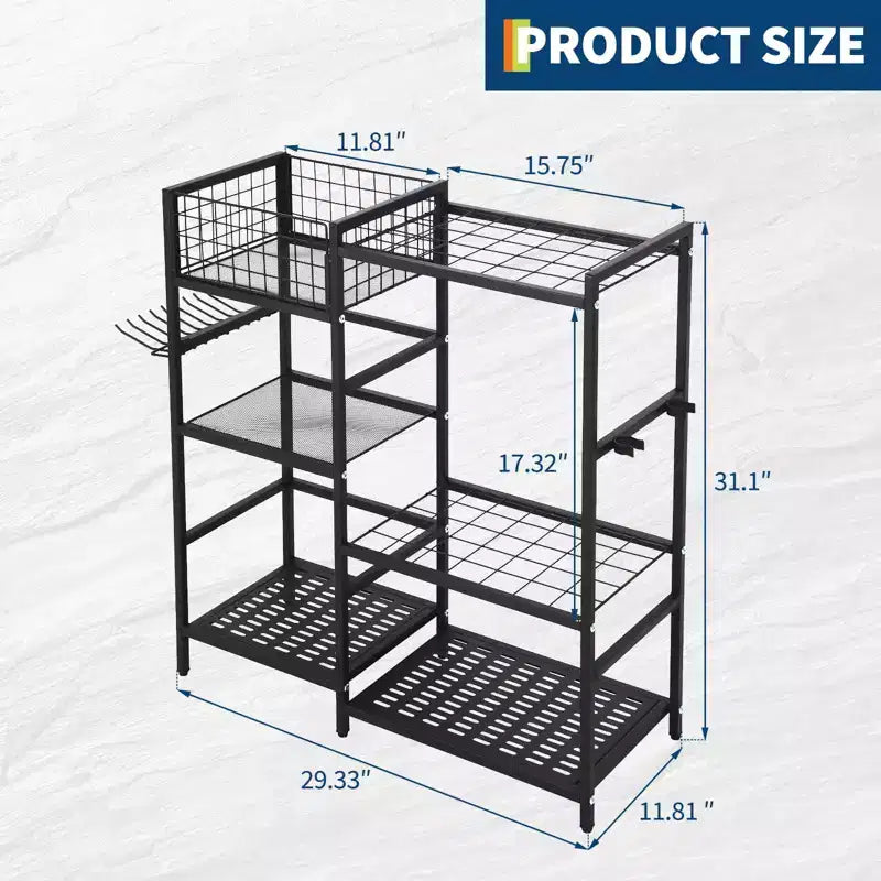 Organizzatore per attrezzi da giardino, Porta attrezzi da garage resistente con 6 ripiani e 35 fessure per manici lunghi, Organizzatori e contenitori per attrezzi autoportanti per capanno da giardino