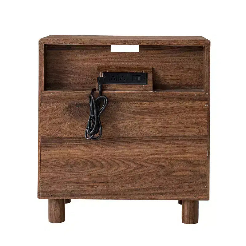 Comodino Alto 66 cm con Stazione di Ricarica, 2 Cassetti e Specchio Curvo