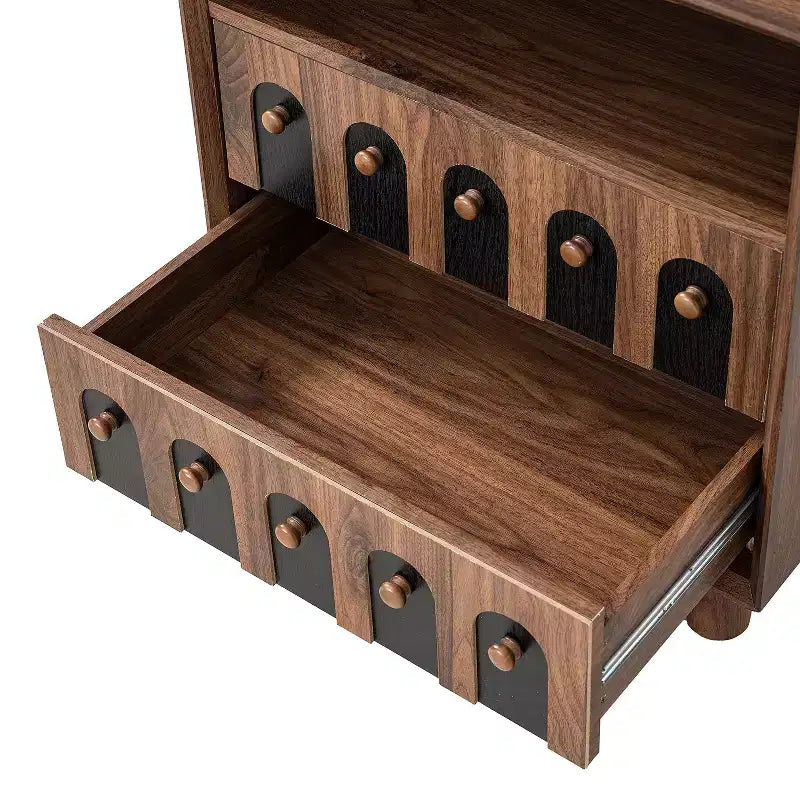 Comodino Alto 66 cm con Stazione di Ricarica, 2 Cassetti e Specchio Curvo