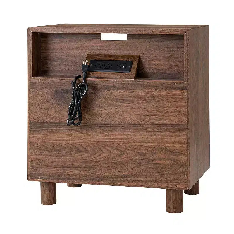 Comodino Alto 66 cm con Stazione di Ricarica, 2 Cassetti e Specchio Curvo