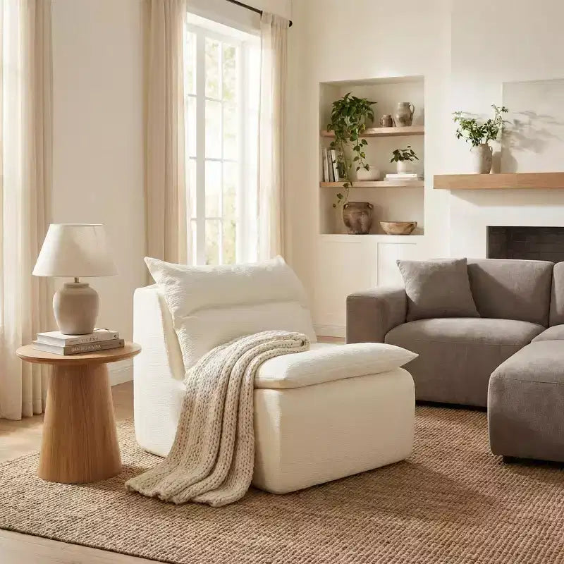 Poltrona lounge moderna imbottita con seduta profonda, morbido tessuto testurizzato, comoda e ammortizzata per soggiorno, camera da letto o angolo lettura