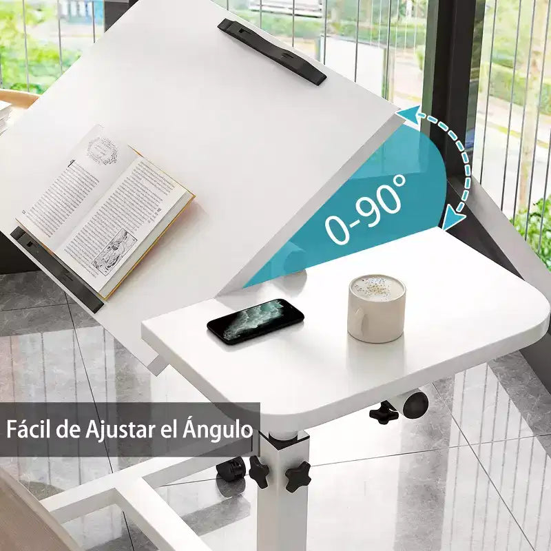 Tavolo Laterale / Servitore da Letto e Divano con Ruote, Scrivania Regolabile in Altezza per Laptop per Casa, Ufficio o Uso Comodino