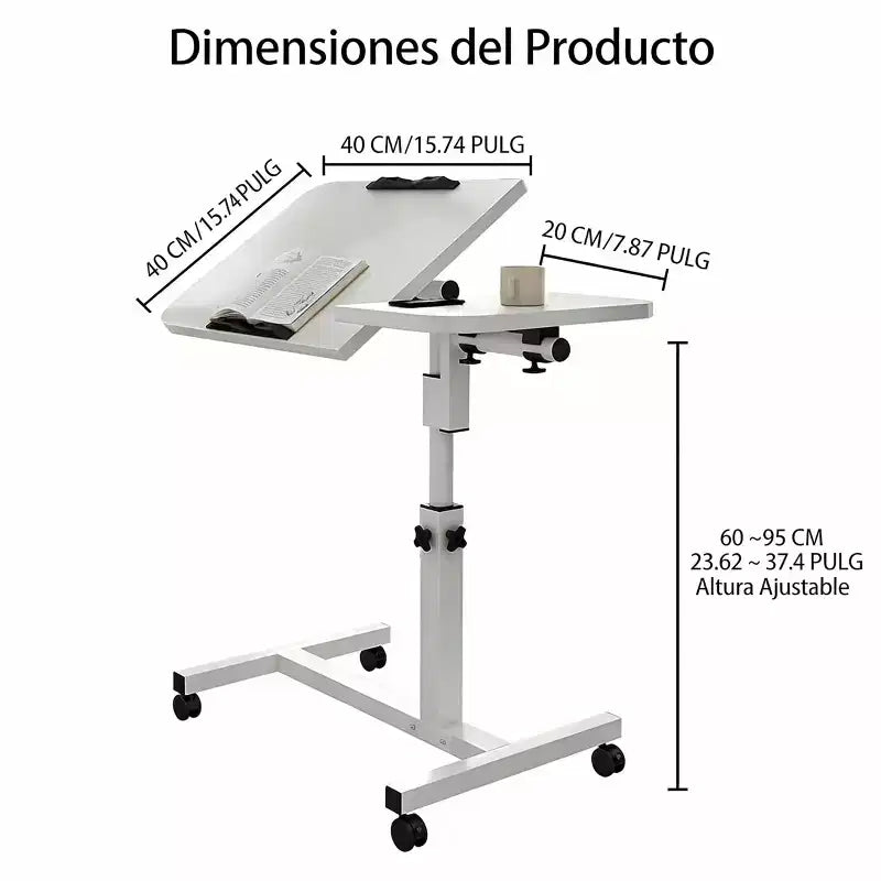Tavolo Laterale / Servitore da Letto e Divano con Ruote, Scrivania Regolabile in Altezza per Laptop per Casa, Ufficio o Uso Comodino