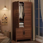 72 Wooden Armoire Wardrobe Closet with 4 Doors, Hanging Rod, and 18 Adjustable Shelves for Bedroom Storage, Clothing Cabinet for Organized Wardrobe