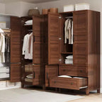 Armadio a 4 ante in legno da 183 cm con bastone appendiabiti e 18 ripiani regolabili per camera da letto, armadio per vestiti, per un guardaroba organizzato