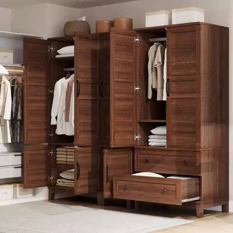 Armadio a 4 ante in legno da 183 cm con bastone appendiabiti e 18 ripiani regolabili per camera da letto, armadio per vestiti, per un guardaroba organizzato