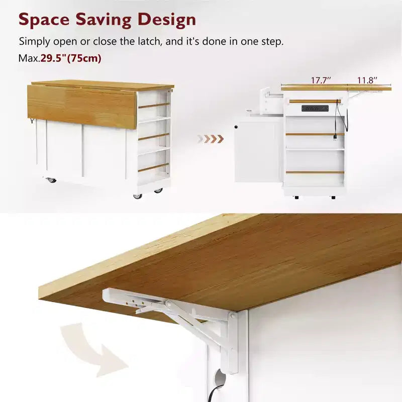 Carrello da Cucina con Isola, Ribaltina, Mobile Contenitore e Ruote
