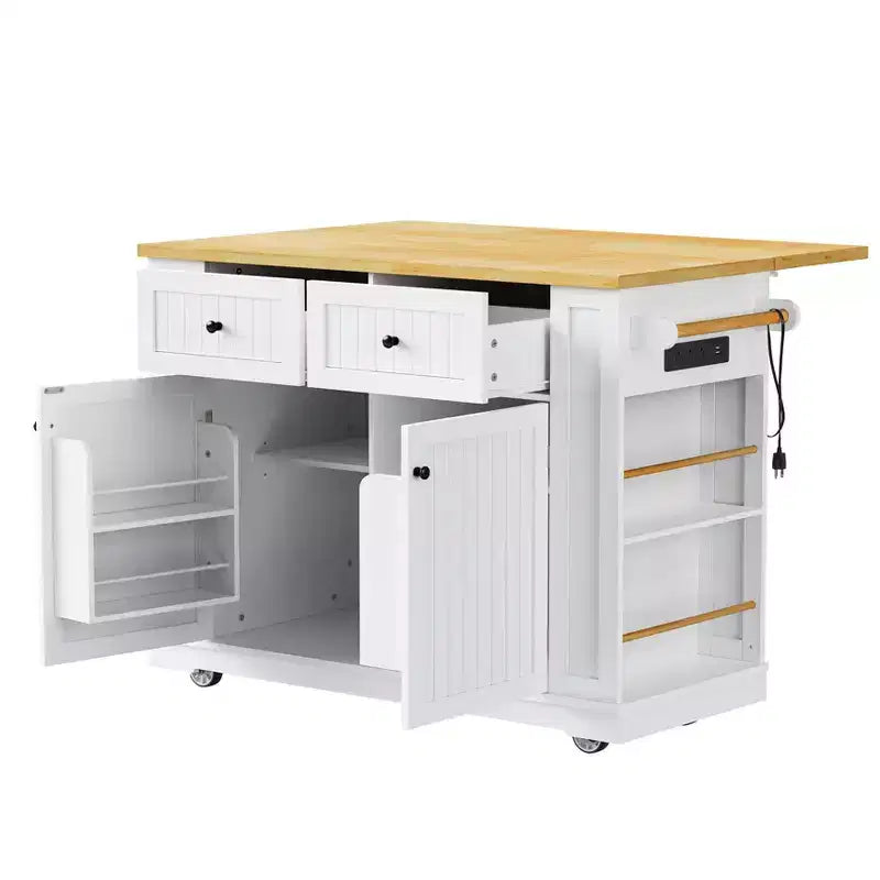 Carrello da Cucina con Isola, Ribaltina, Mobile Contenitore e Ruote
